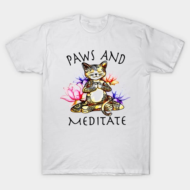 Yoga Cat Paws and Meditate T-Shirt by vectordiaries5